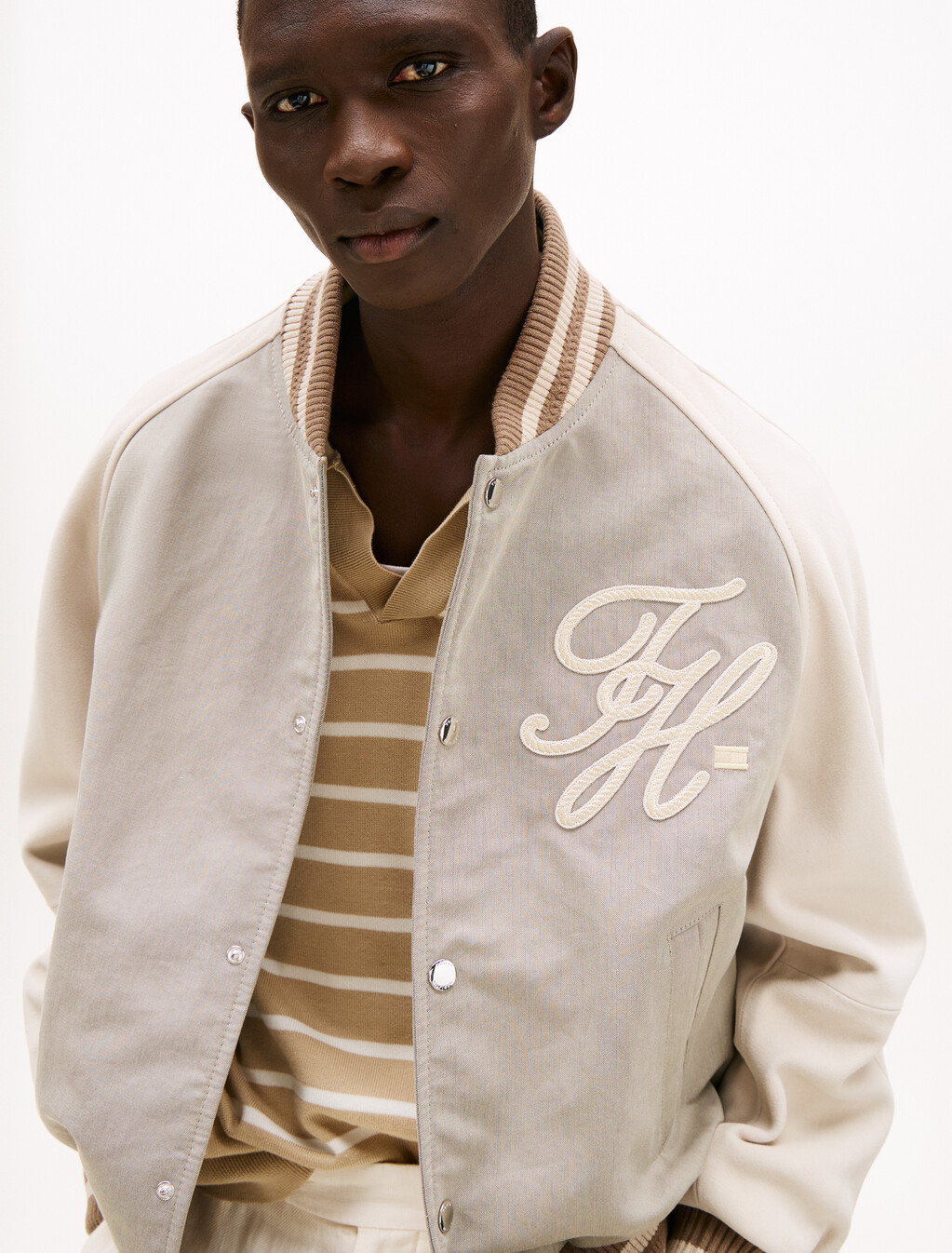 Suede Varsity Bomber Jacket, Sandalwood, hi-res
