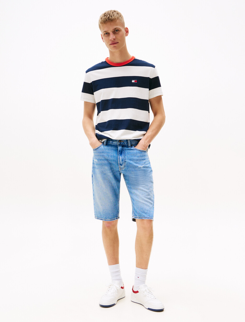 Bold Stripe T-Shirt, Dark Night Navy / Ecru, hi-res