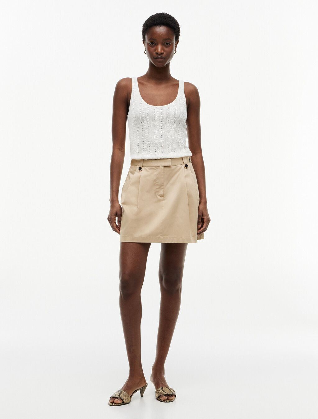 Pleated Twill Chino Mini Skirt, Gentle Gold, hi-res