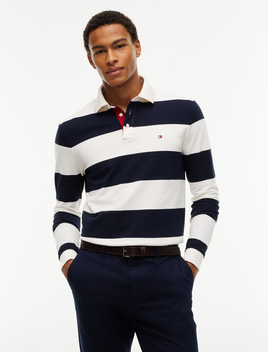 Rugby Stripe Long Sleeve Polo Shirt