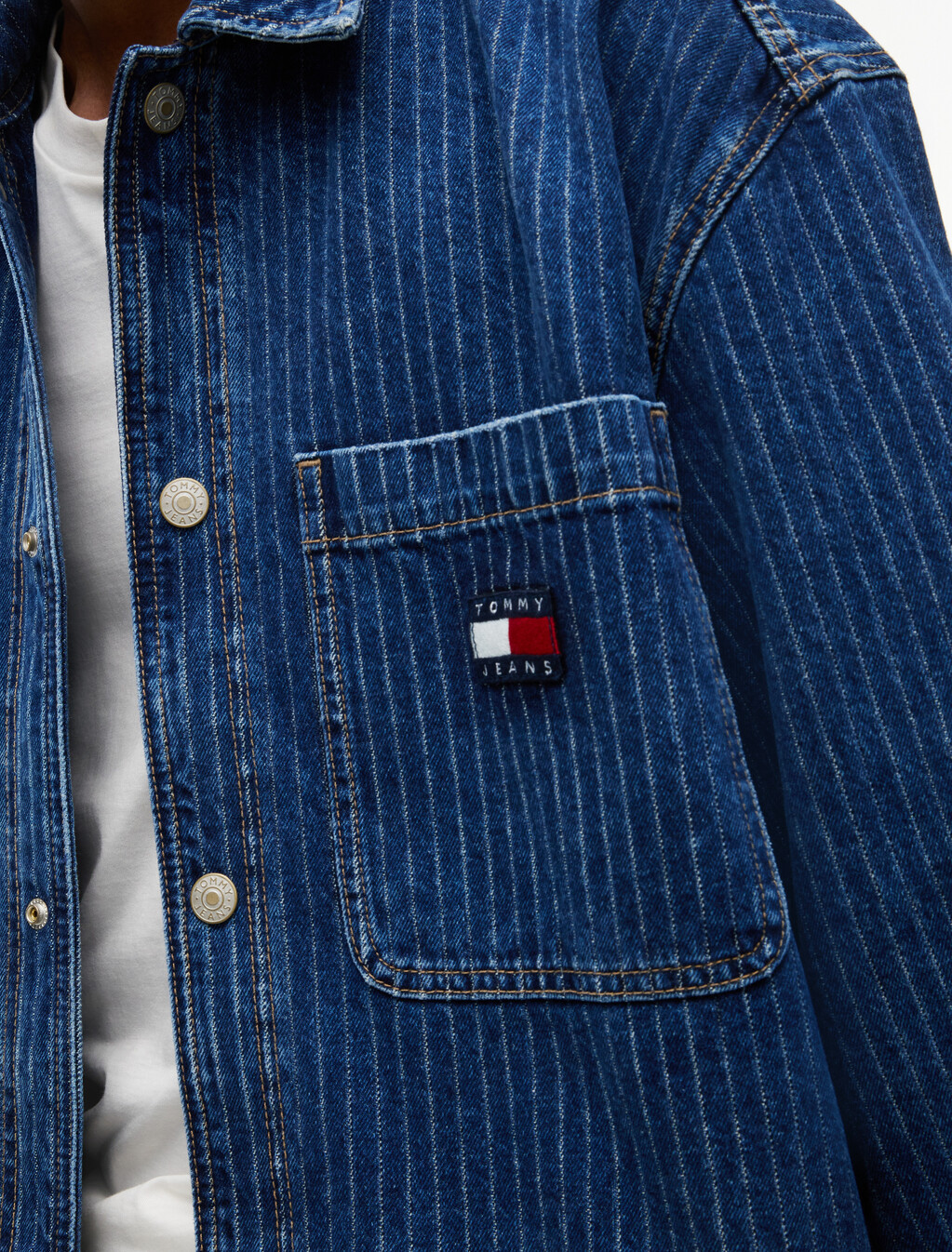 Stripe Relaxed Denim Shirt Jacket, Denim Dark, hi-res