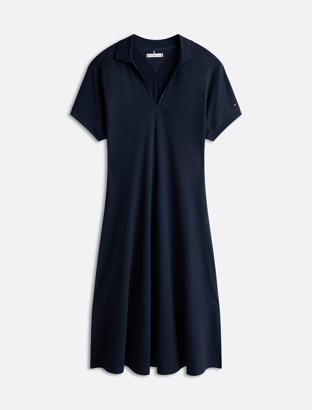 亞洲版型萊賽爾開領中長連身裙, Dark Night Navy, hi-res