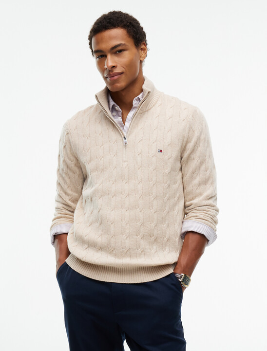 Pure Lambswool Cable Knit Quarter-Zip Jumper