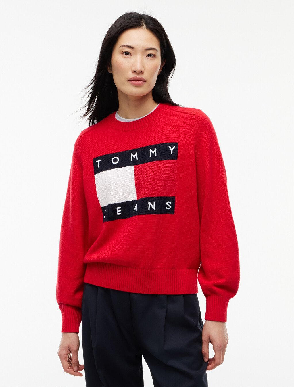 Tommy Flag Relaxed Crew Neck Jumper, Lavish Red, hi-res