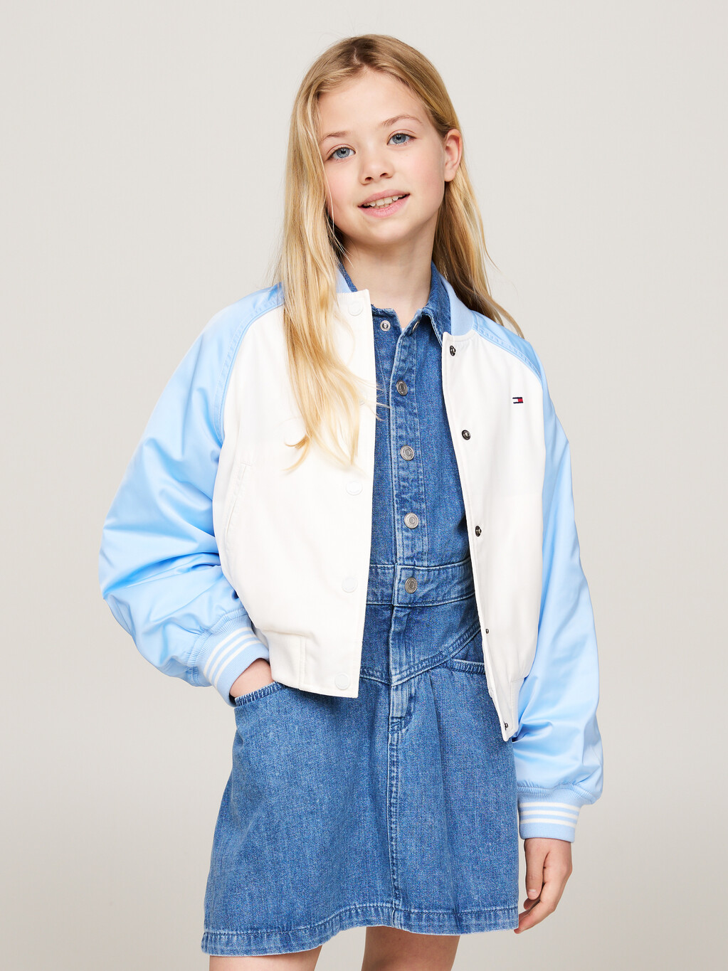 Varsity Back Logo Relaxed Bomber Jacket, Vessel Blue, hi-res