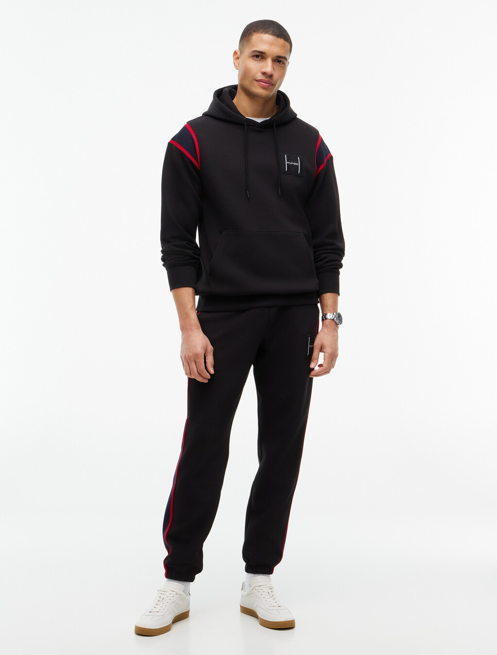 Varsity Logo Contrast Stripe Hoody, Black, hi-res