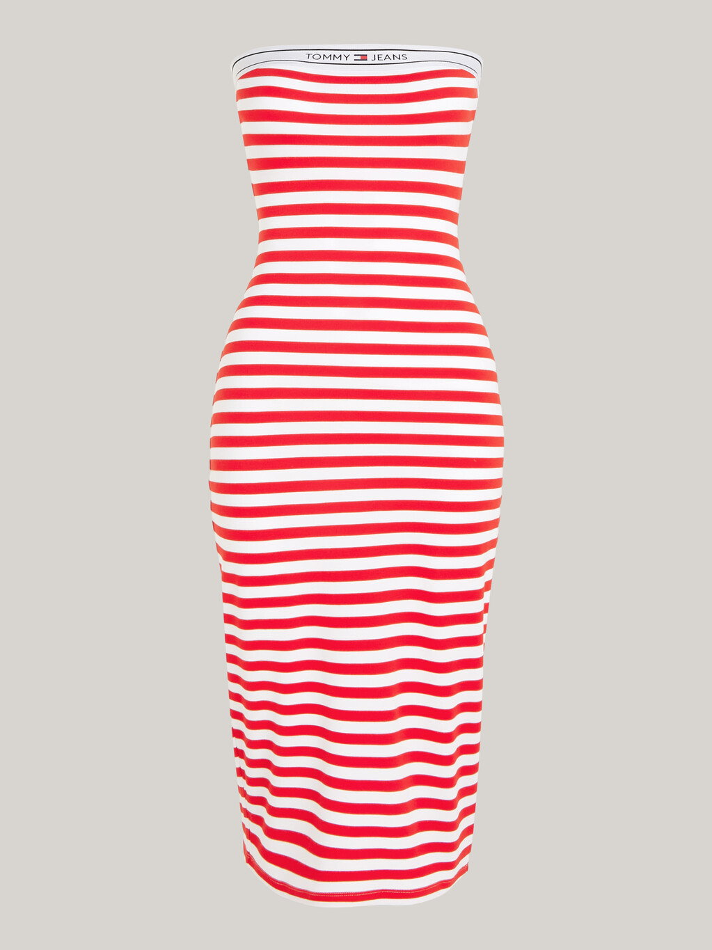 Logo飾帶條紋及膝抹胸連身裙, Deep Crimson / Stripe, hi-res