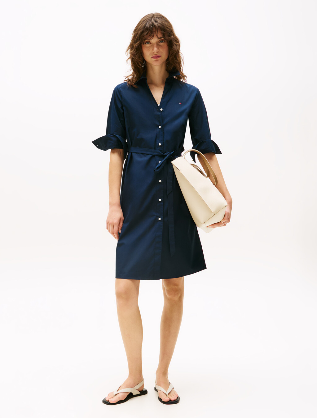 Asia Fit 3/4 Sleeve Shirt Dress, Dark Night Navy, hi-res