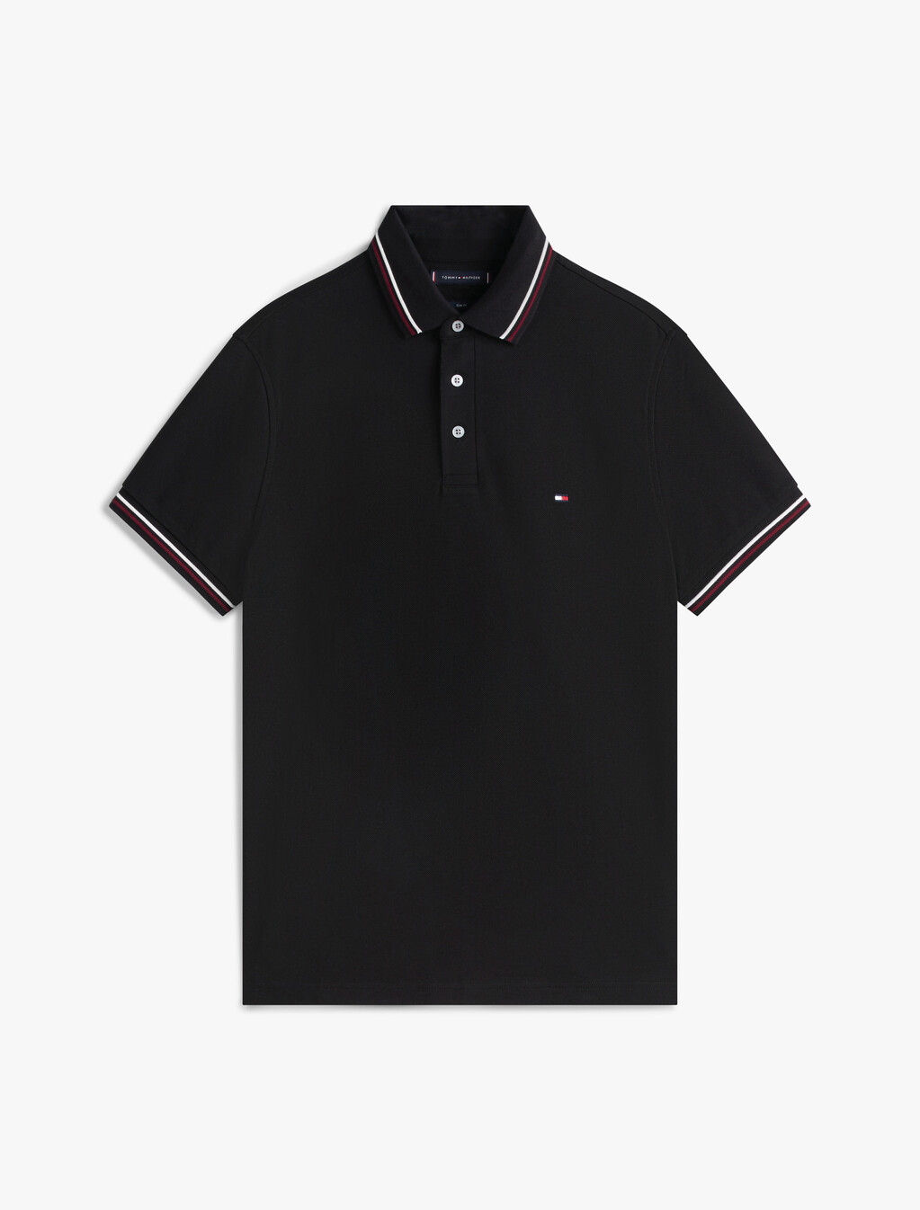 Tipped Slim Polo, Black, hi-res