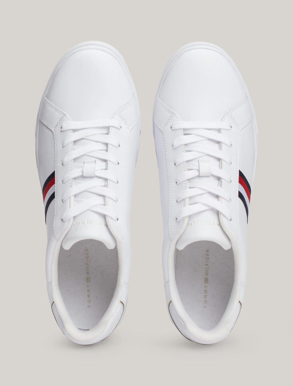 Essential Leather Signature Tape Court Trainers, White, hi-res