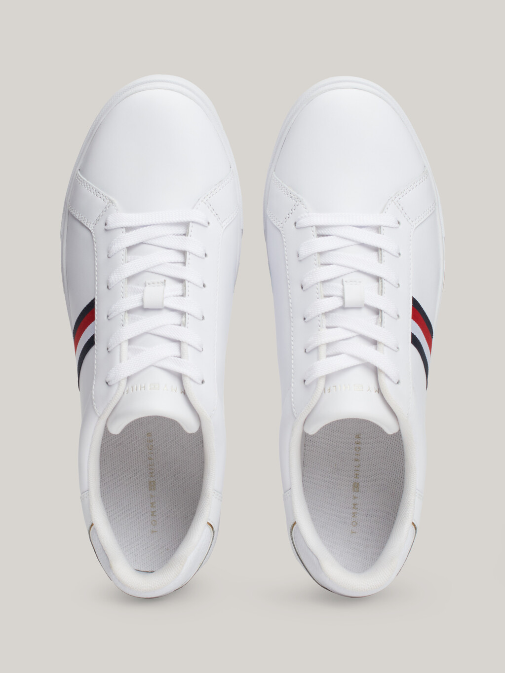 Essential 皮革標誌飾邊網球運動鞋, White, hi-res