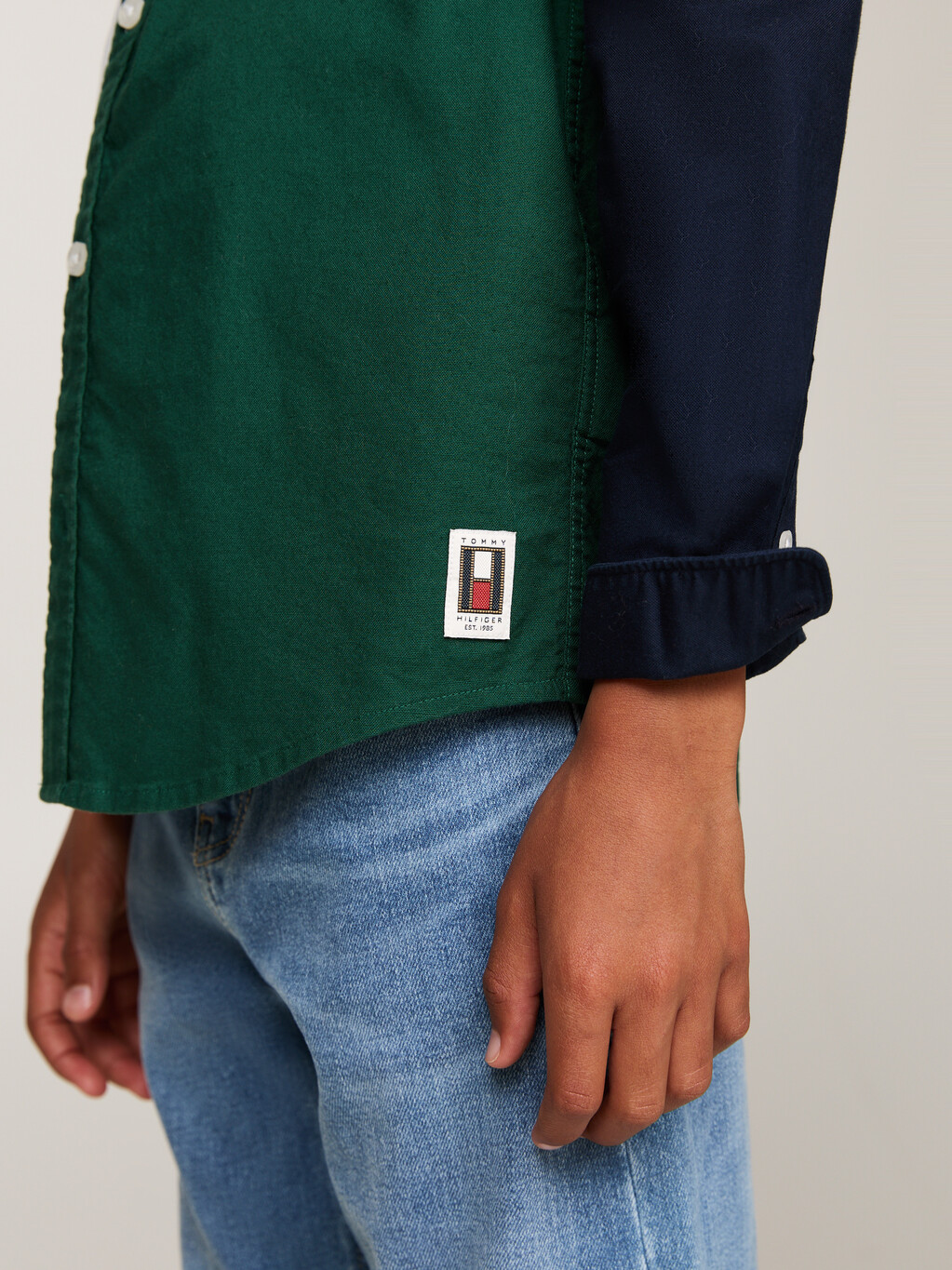 Boys Color Block Shirt, Ornamental Green / Rouge / Blue, hi-res