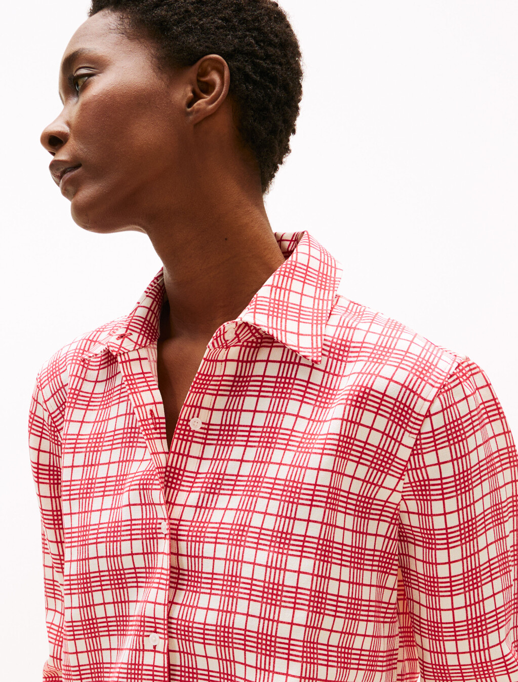 The Runway Collection Regular Silk Blend Shirt, Cream/Red Check, hi-res