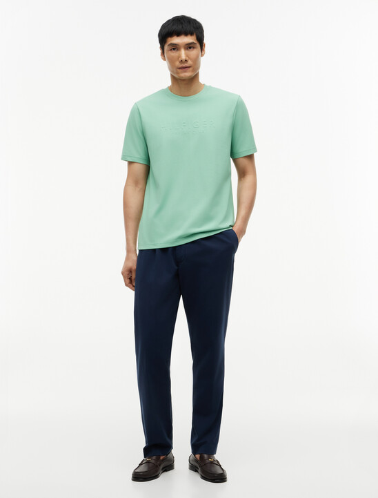 Embossed Logo Pique Interlock Knit T-Shirt