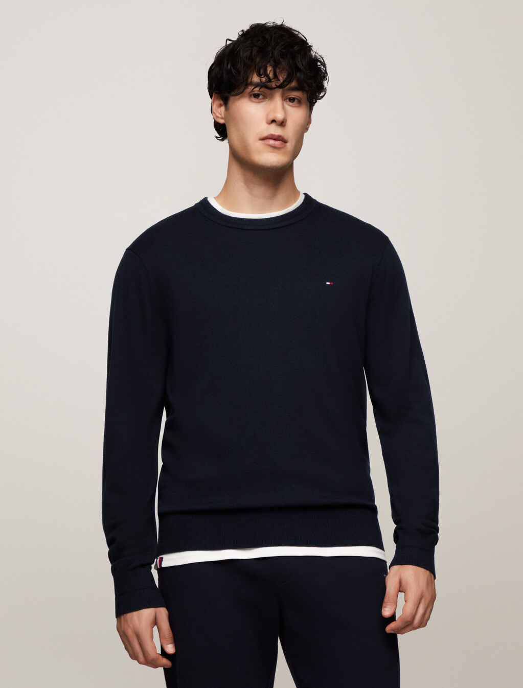 Cotton Silk Crewneck Sweater, Desert Sky, hi-res