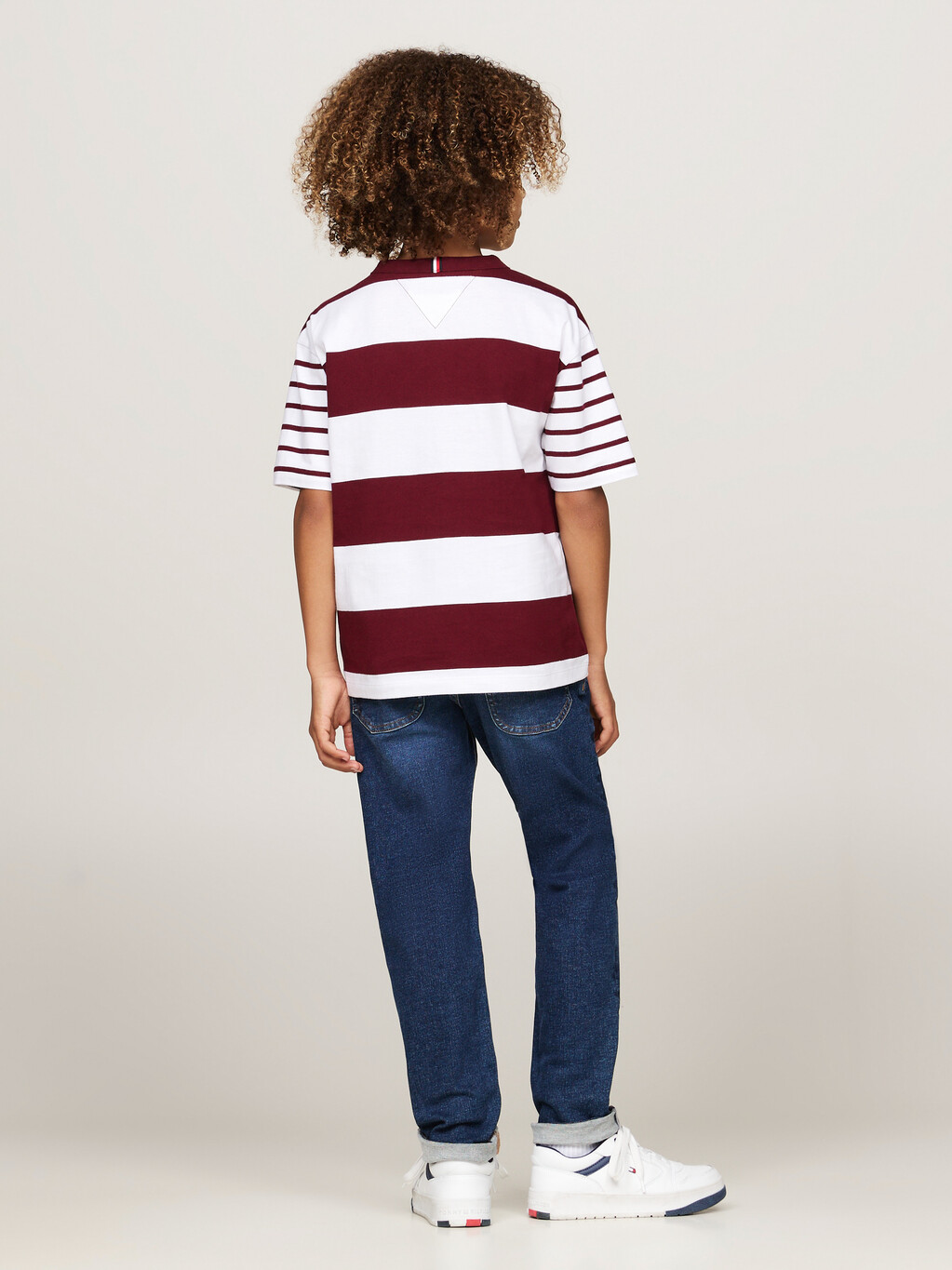 Mixed Stripe Crew Neck T-Shirt, Deep Rouge / White, hi-res