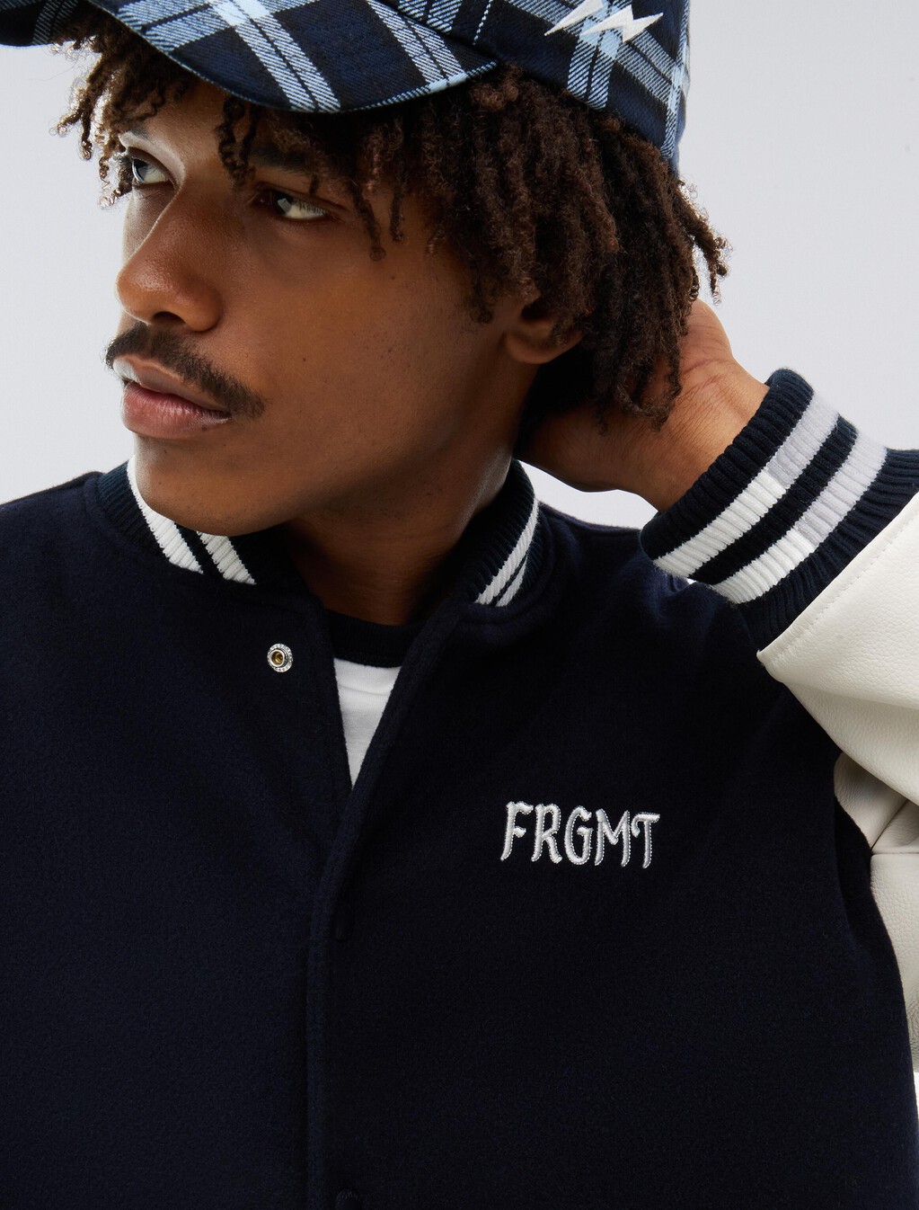 Tommy Hilfiger x FRGMT Pebble Grain Leather Varsity Jacket, Navy Blue / Ecru, hi-res