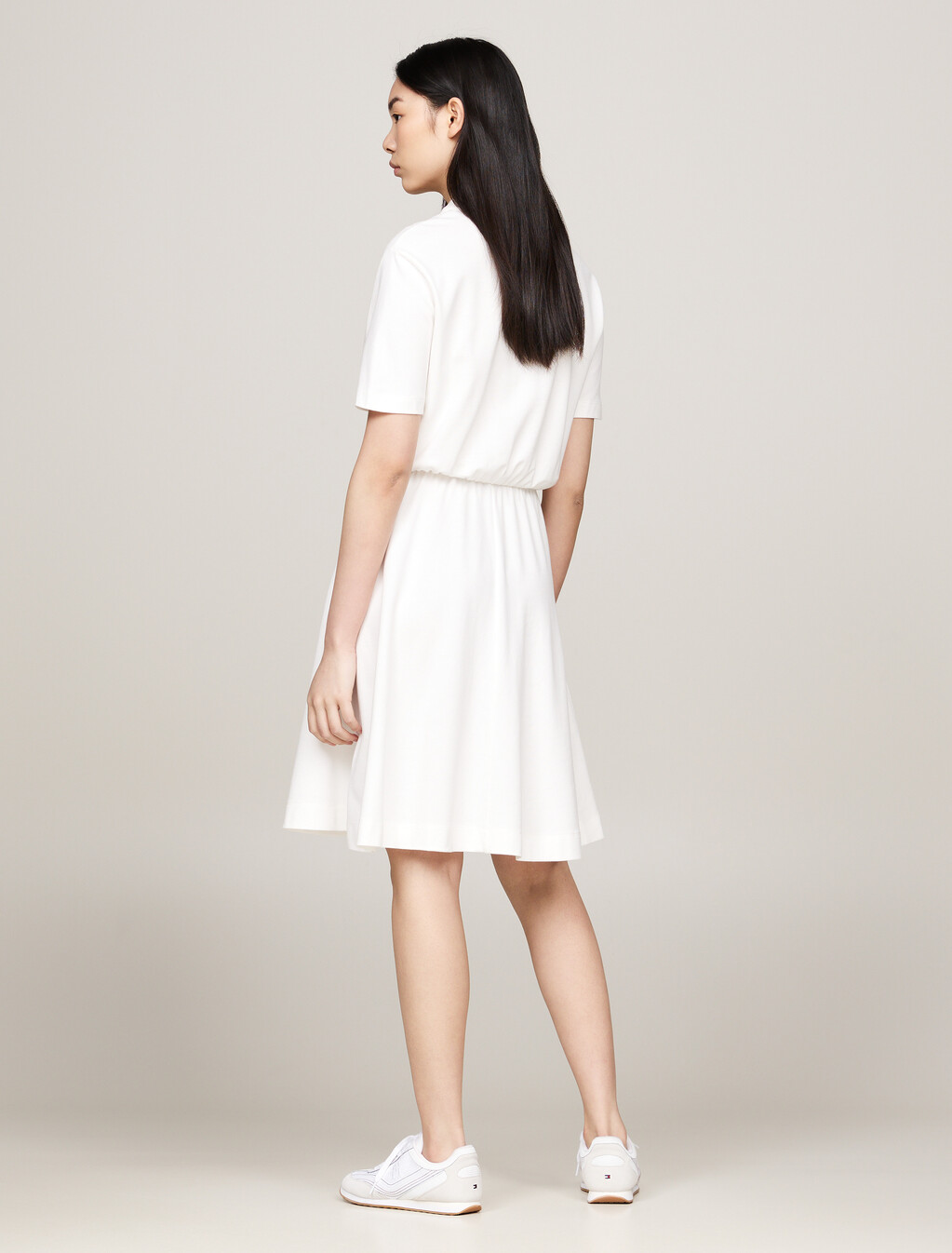 Zip Placket Fit And Flare Polo Dress, Ecru, hi-res