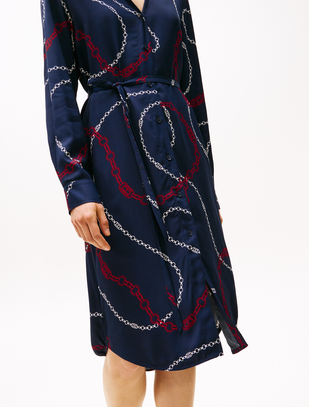 Viscose Shirt Dress, Flag Chain Wave/ Navy, hi-res