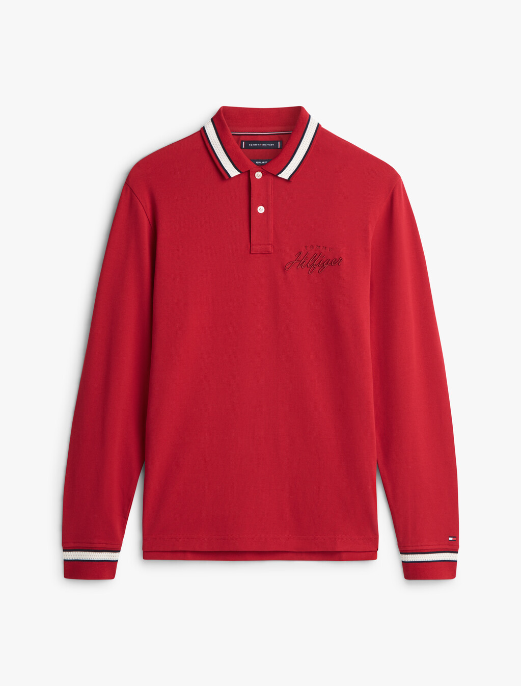 Regular Fit Tipped Long Sleeve Polo Shirt, Medium Red, hi-res