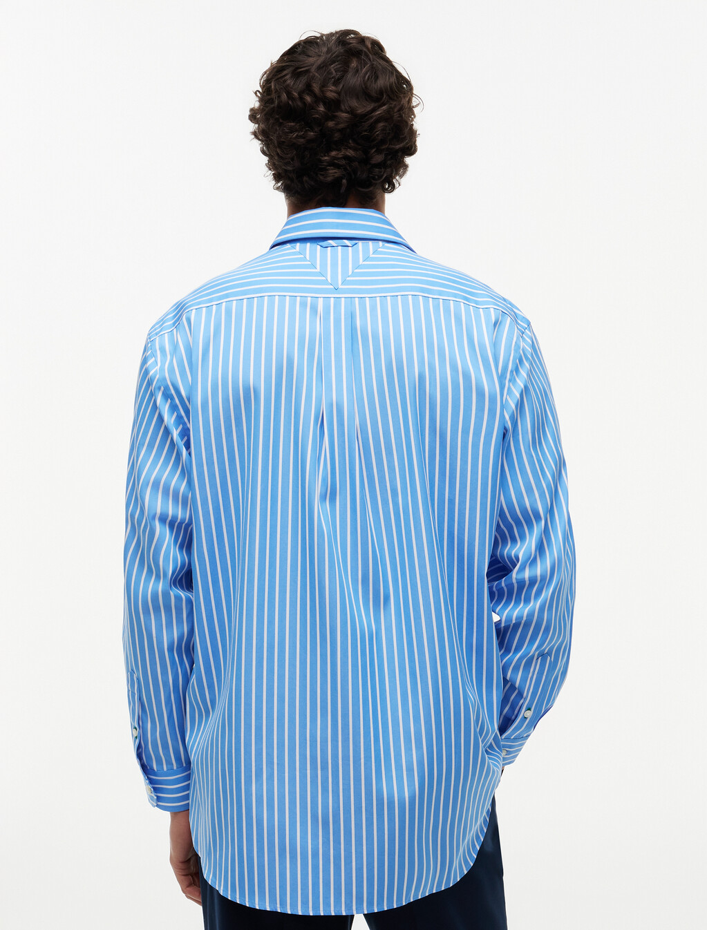 超寬版混色條紋府綢襯衫, Blue Spell / Stripe, hi-res