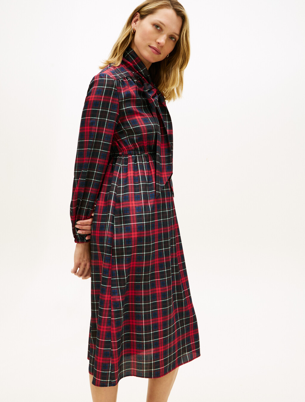 格紋縐紗襯衫連身裙, Dark Tartan Dark Night Navy, hi-res
