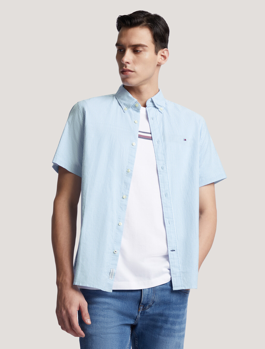 Flag Stripe Short Sleeve Shirt, Copenhagen Blue / White, hi-res