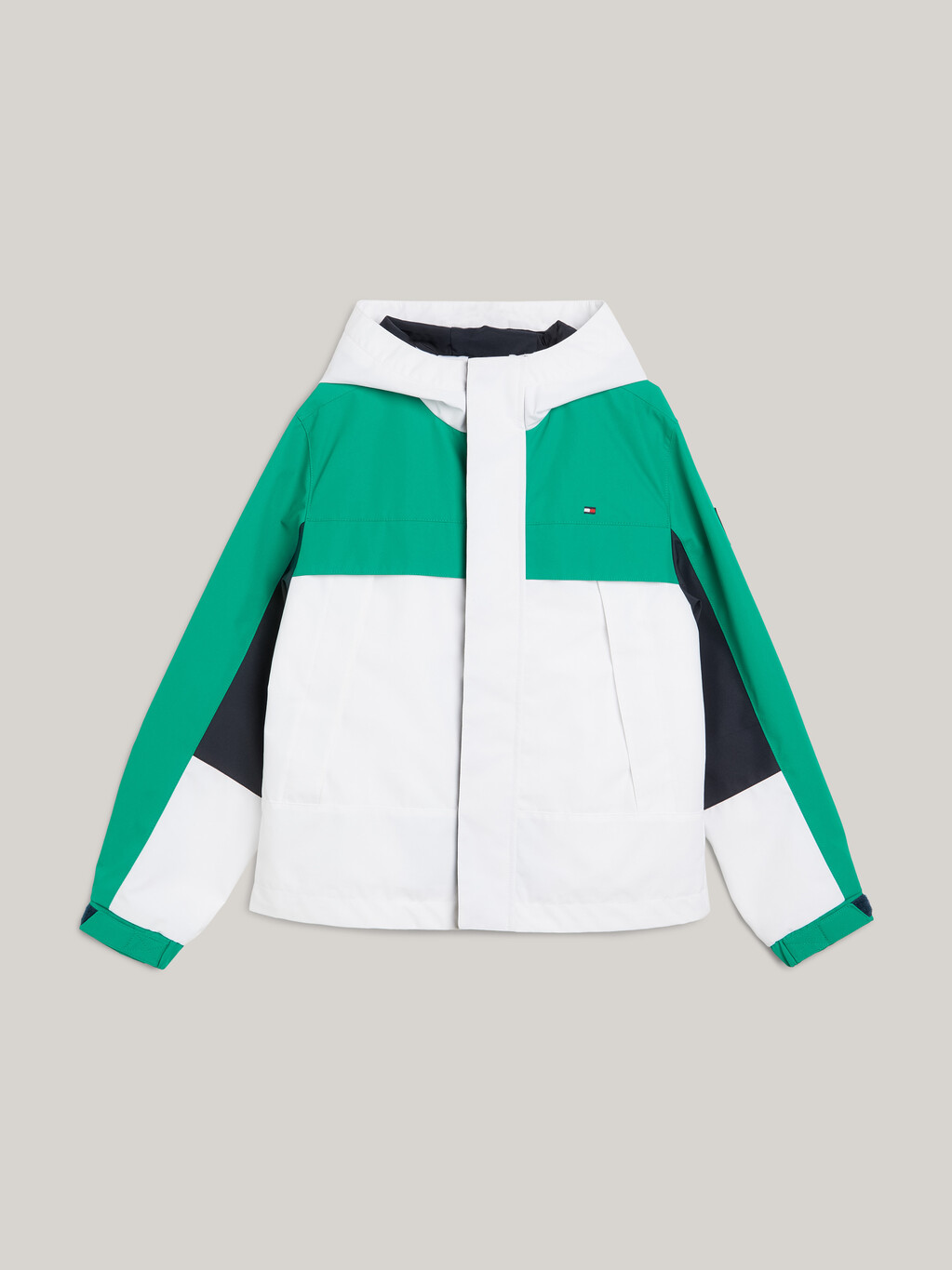 Colour-Blocked Hooded Jacket, Olympic Green/ White, hi-res