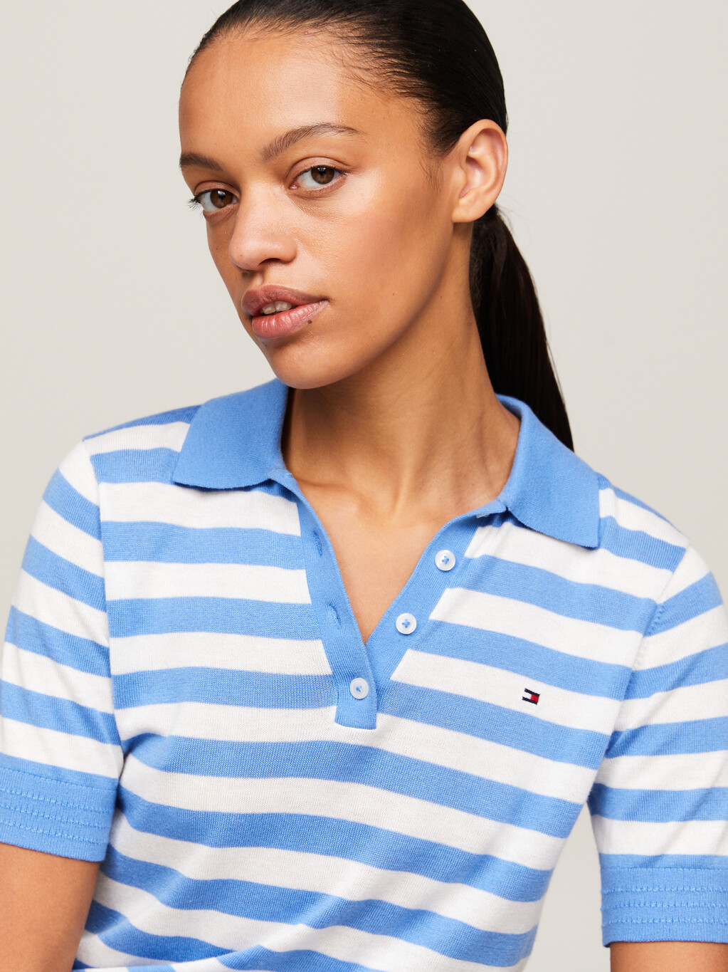 Stripe Knit Regular Fit Polo, Blue Spell/ Ecru Stp, hi-res