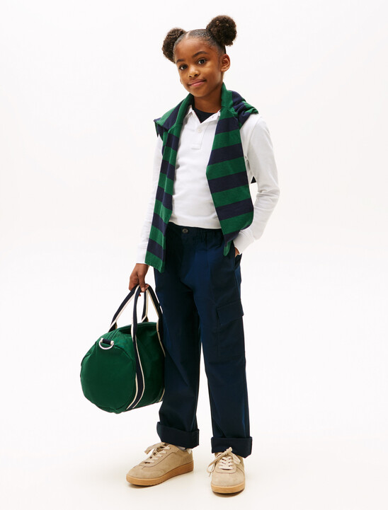 飾褶斜紋布工裝長褲