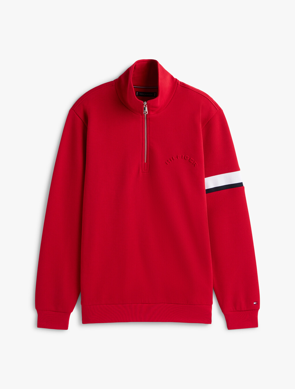 Half Zip Stripe Insert Cotton Pique Sweatshirt, Medium Red, hi-res