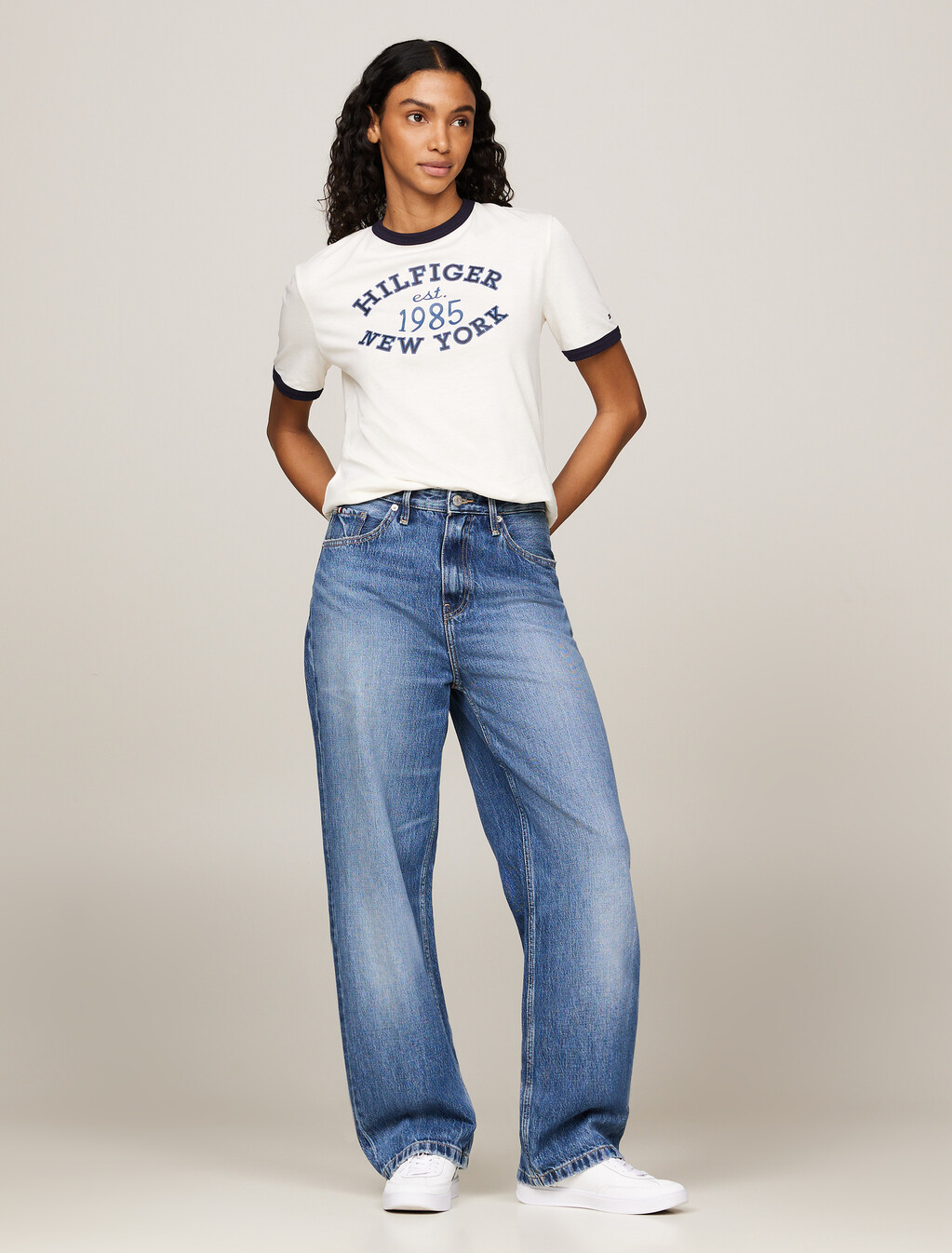 Varsity Logo Contrast Trim T-Shirt, Ancient White, hi-res