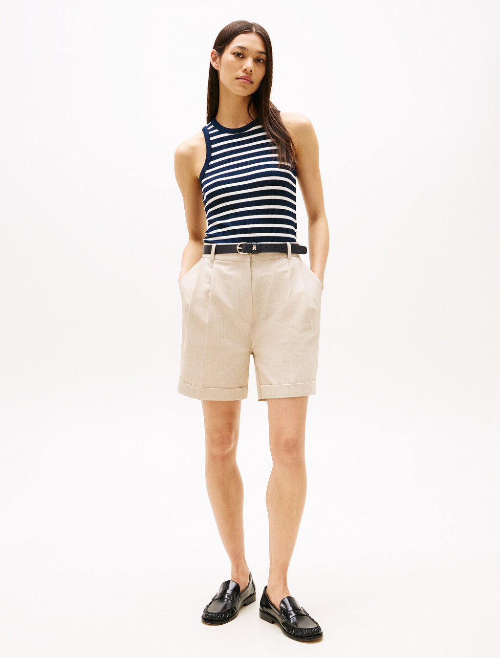 Linen Mix Pleated Shorts, Classic Beige, hi-res