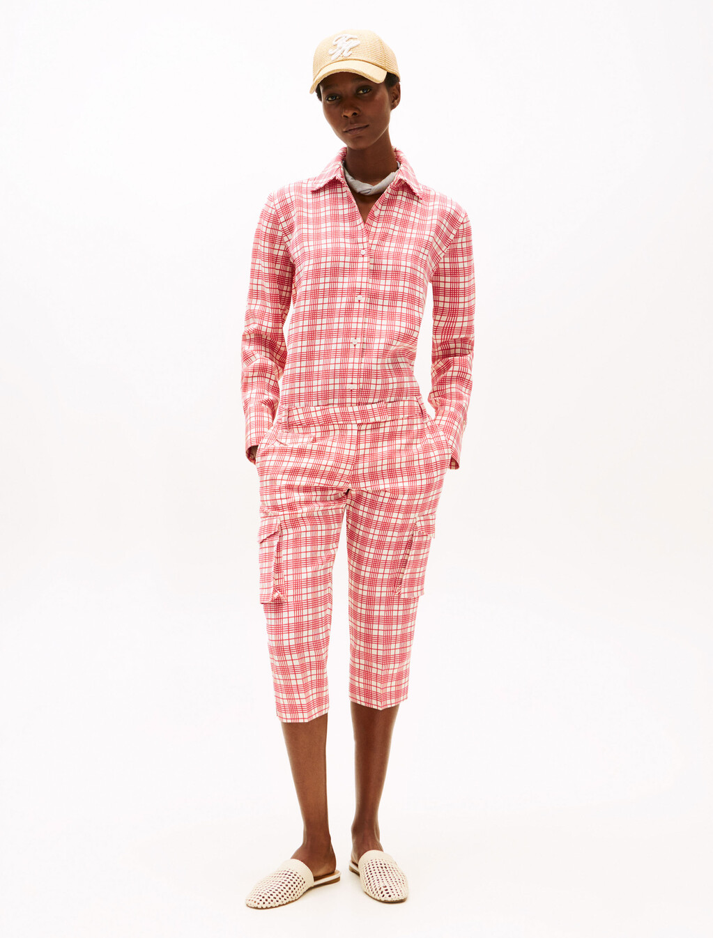 The Runway 系列修身格紋工裝長褲, Cream/Red Check, hi-res