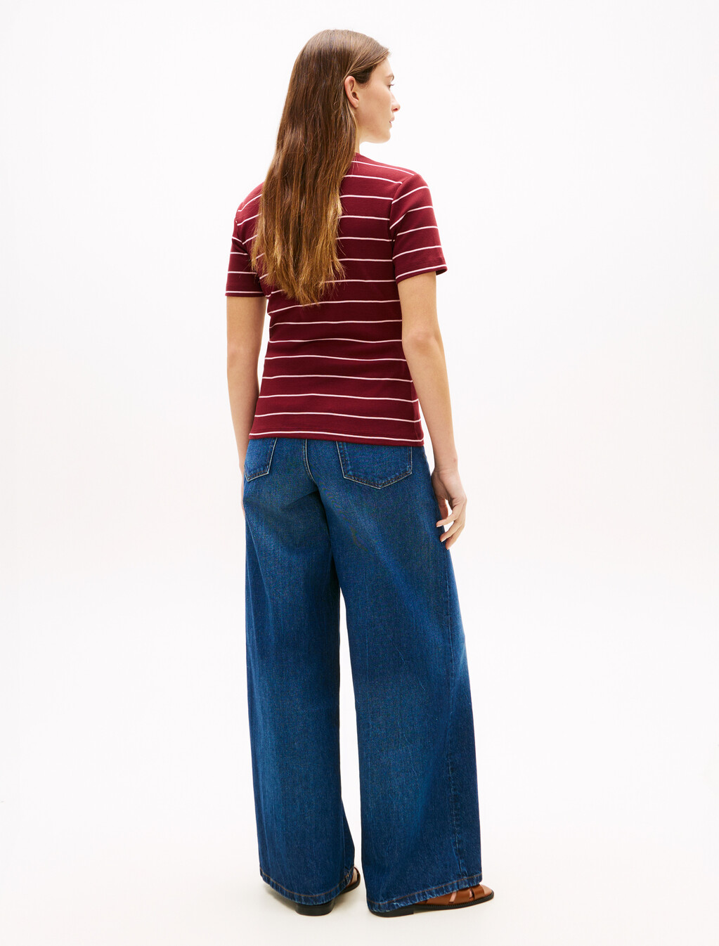 Flag Embroidery Ribbed Slim T-Shirt, Fine Stp Liberty Red/Bonita Pink, hi-res