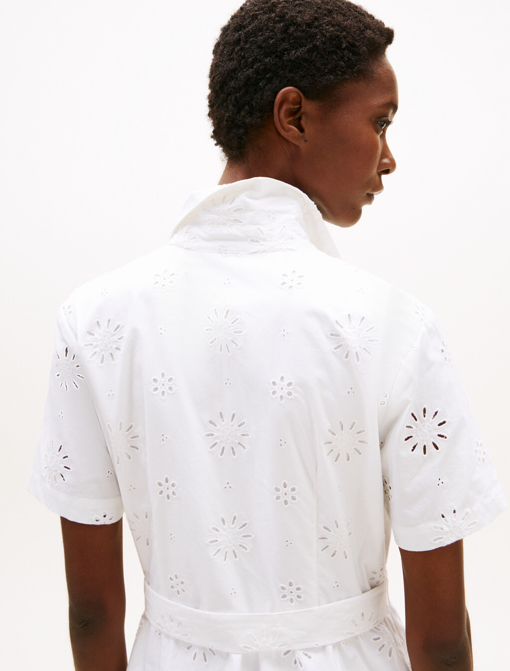Broderie Anglaise Short Sleeve Shirt Dress, Th Optic White, hi-res