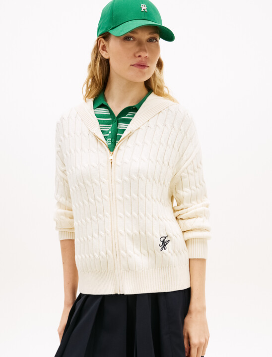 Cable Knit Zip Thru Hoodie