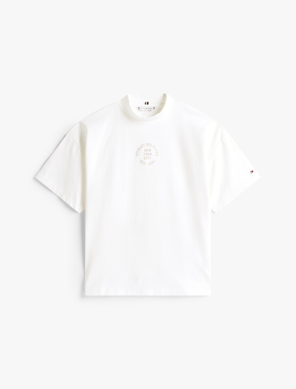 Stamp Print Relaxed Mock Neck T-Shirt, Ecru, hi-res