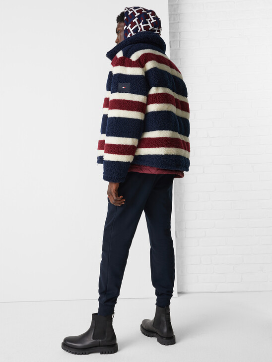 Stripe Teddy Down-Filled Oversized Jacket
