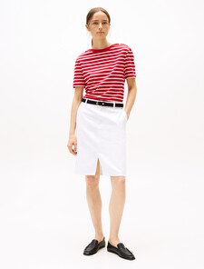 Stripe Boat Neck Relaxed T-Shirt, Primary Red/Calico Stp, hi-res