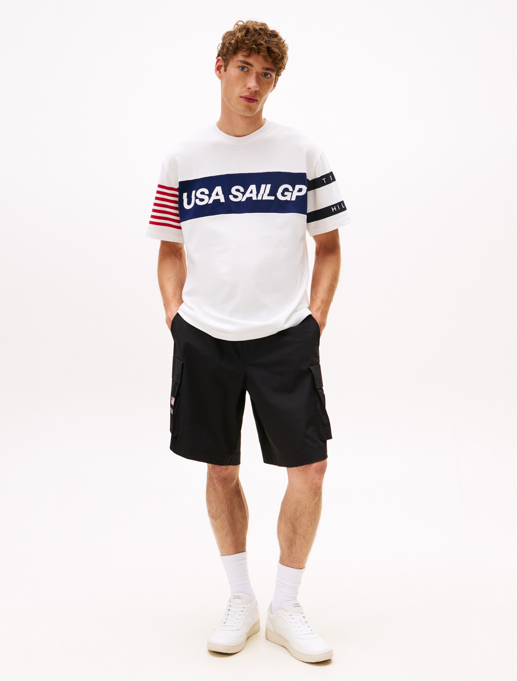 Tommy x U.S. Sail GP Team Colour-Blocked Relaxed T-Shirt, Ecru, hi-res