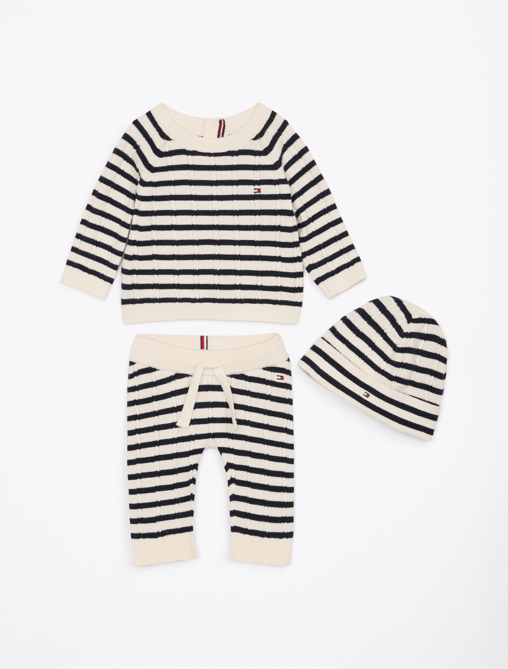 Cable Knit Three-Piece Gift Box, Dark Night Navy Stripe, hi-res