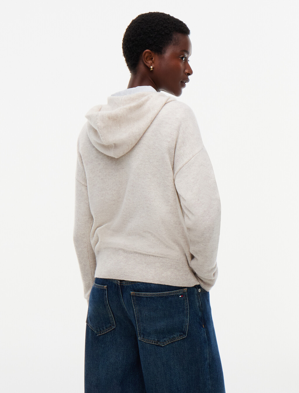 Pure Wool Slim Zip-Thru Hooded Jumper, Heather Oatmeal, hi-res