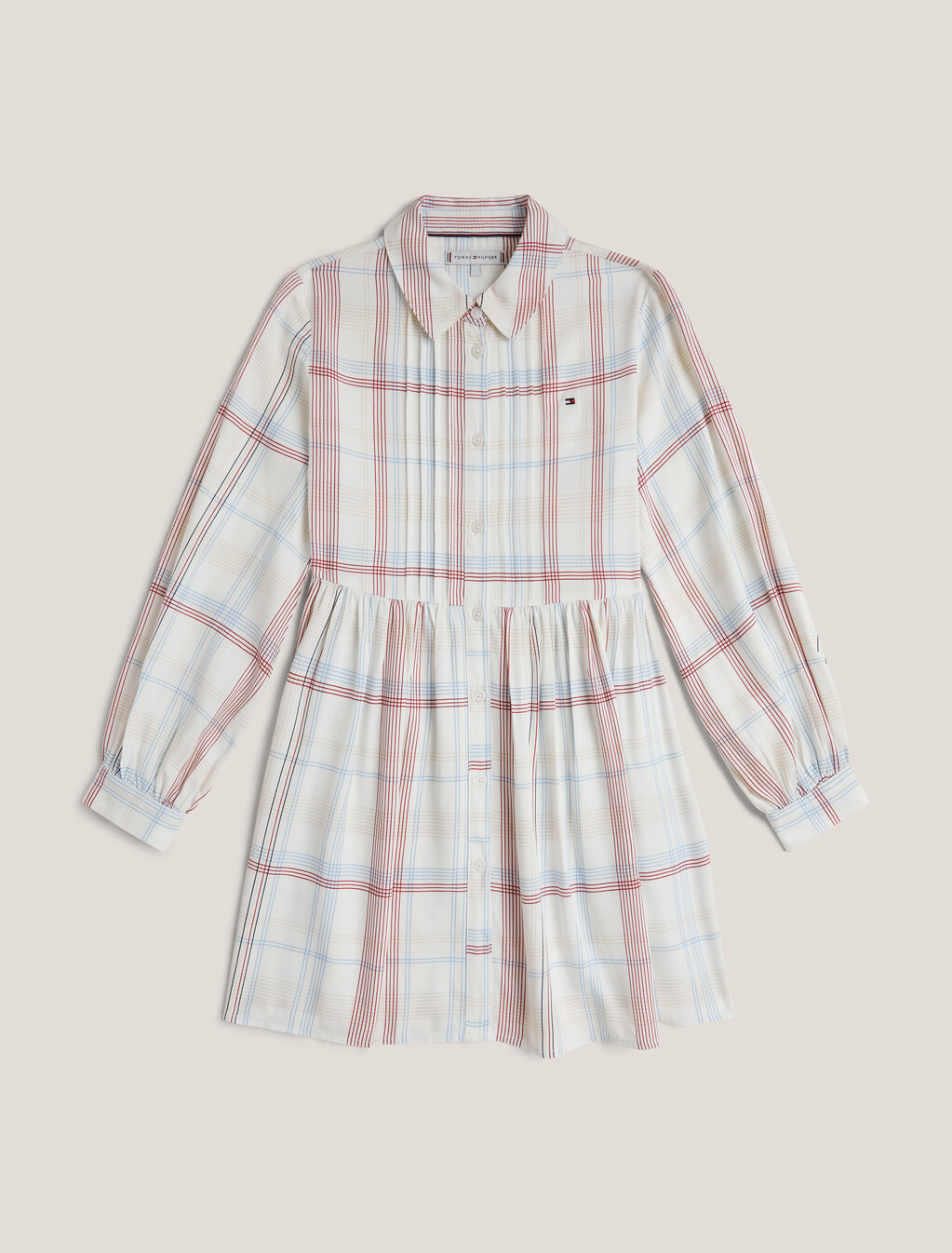Girls Check Viscose Shirt Dress, Ancient White Check Allover, hi-res