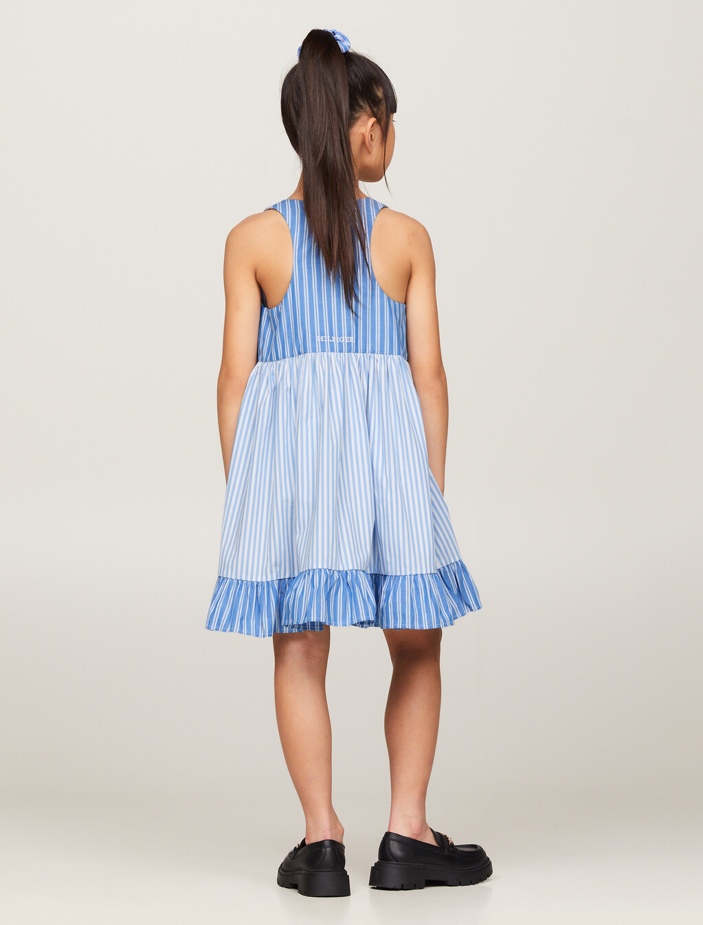 混合條紋工字背連身裙和髮圈套裝, Blue Spell Stripe / White, hi-res