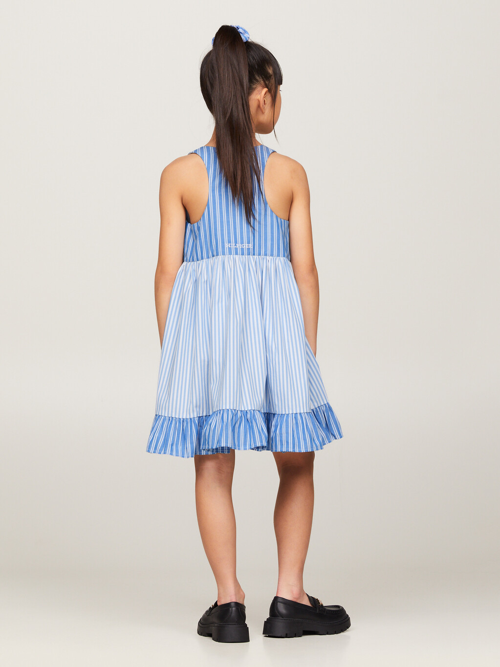 混合條紋工字背連身裙和髮圈套裝, Blue Spell Stripe / White, hi-res