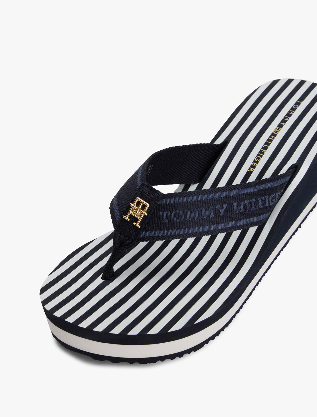 Stripe Logo Webbing Wedge Flip-Flops, Space Blue, hi-res