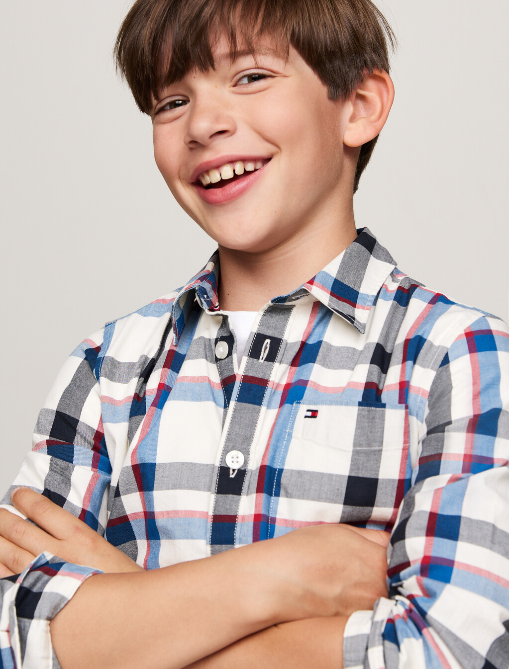 Boys Check Regular Shirt, Vibrant Indigo, hi-res