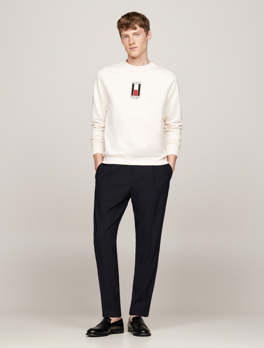 Vertical Flag Embroidery Sweatshirt, Ivory Petal, hi-res