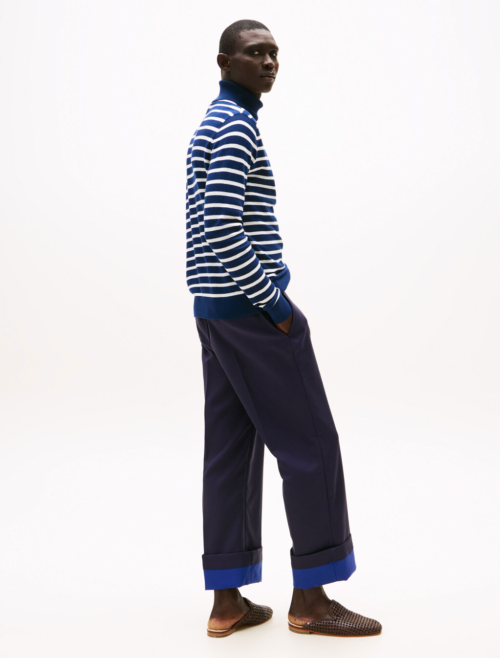 The Runway 系列山羊絨樽領毛衣, Carbon Navy / Ecru Stripe, hi-res